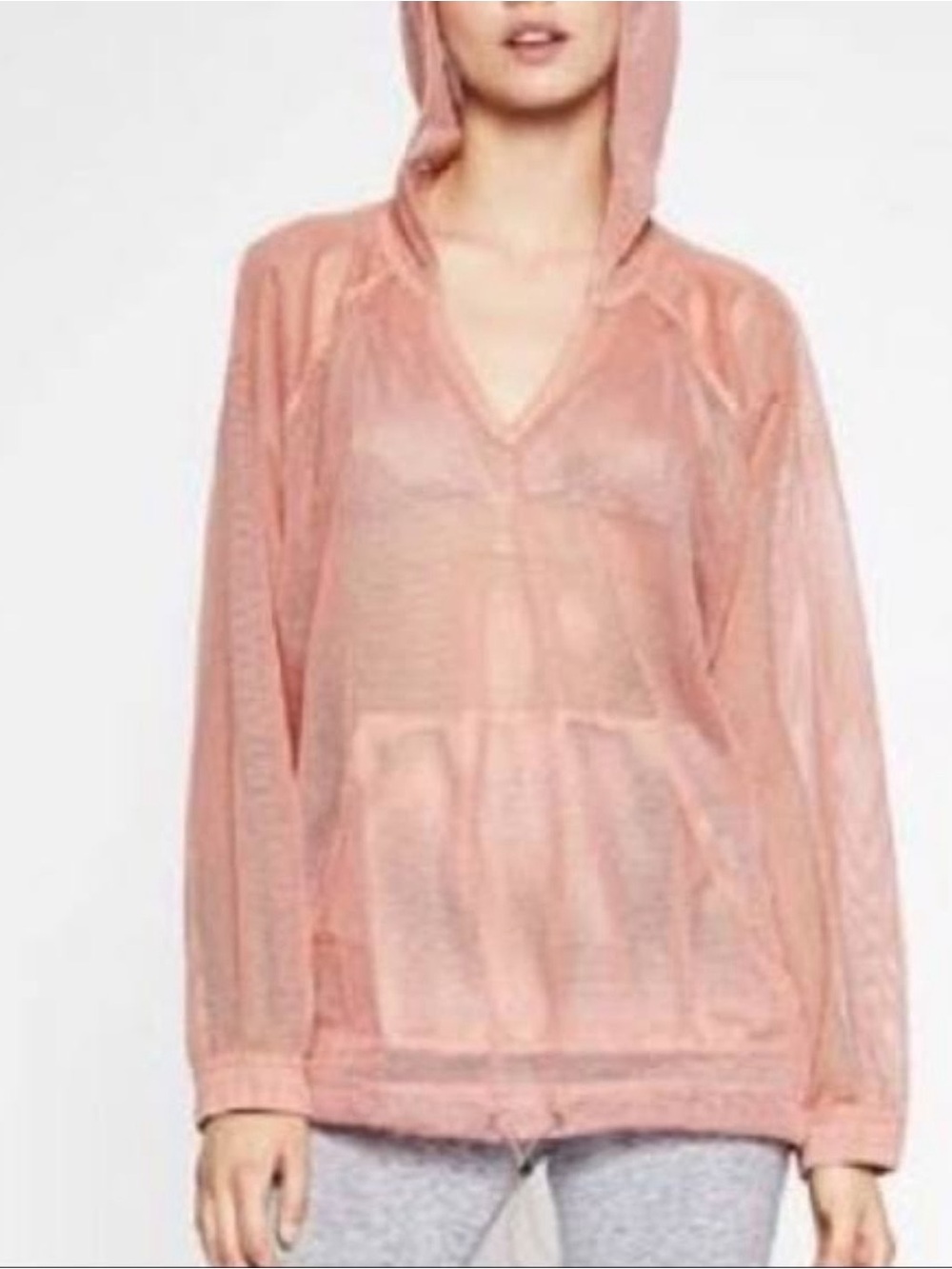 Zara women's sport mesh hoodie perforated v neck color coral size S